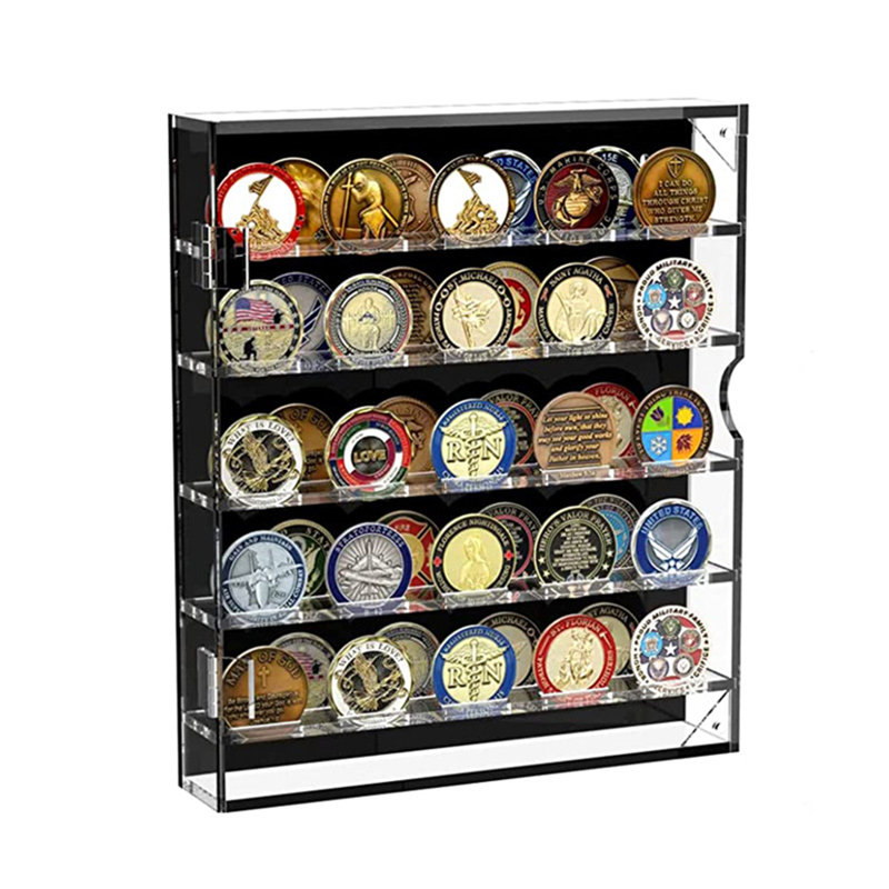 Coin Display Box 5 Layers Large Capacity Challenge Coin Showcase Holder Clear Coin Badge Medal Display Collection Organizer Box Collector Gift