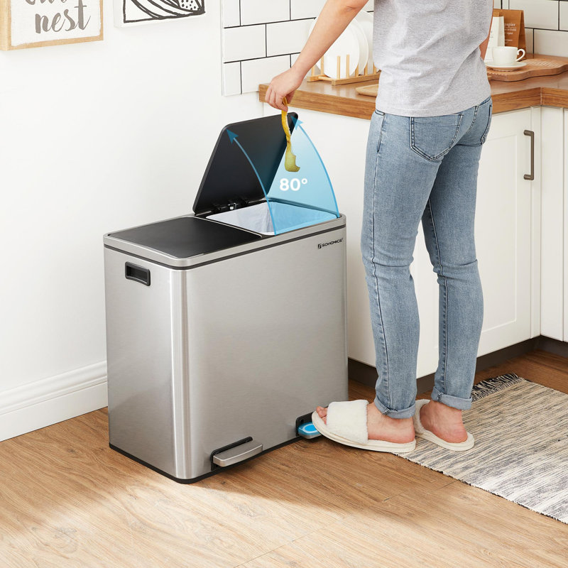 2 x 6.3 Gallon Kitchen Stainless Steel  Step On Multi-Compartments Trash Can