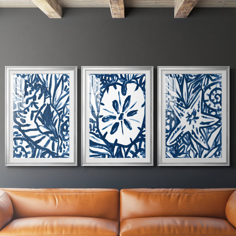 Brushik Beach Batik I - Impression sur mesure encadrée de qualité supérieure - 3 pièces, H 30 po x l 63 po