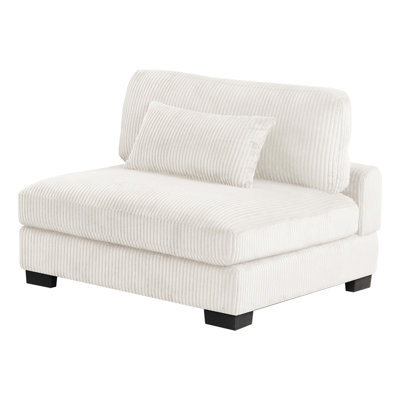 Armless Chair In Cream Corduroy, Contemporary Design, Wood Structure, Foam Inside, For Primary Living Rooms, 45.32 Dimensions, 73.77 Lb Corduroy Chair, Solid Construction, Deep Cushioned, In Areas,