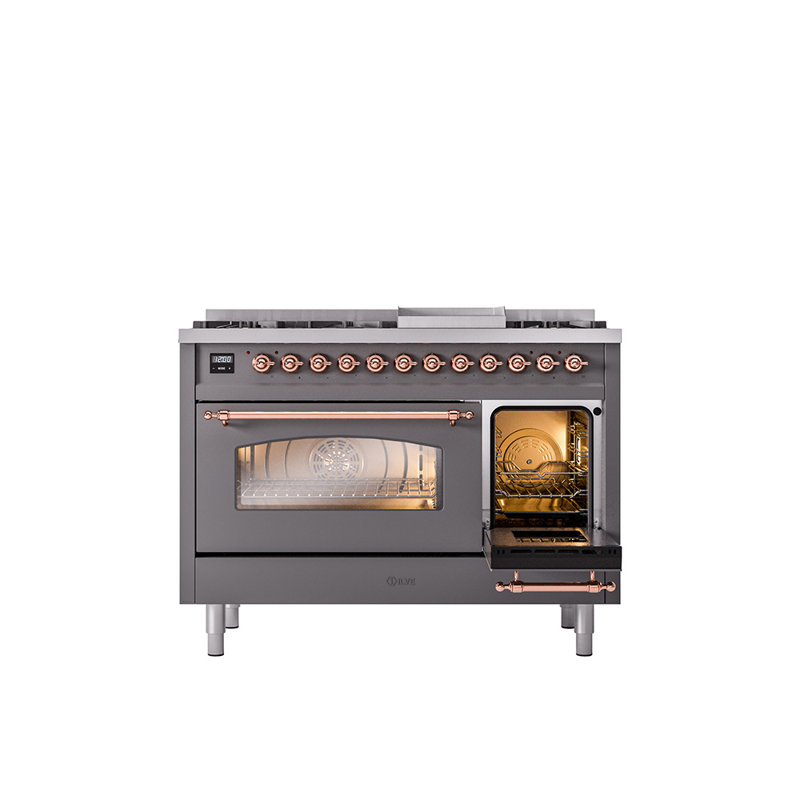 ILVE Nostalgie II 48 Dual Fuel Range , Graphite Matte/Copper, Liquid Propane
