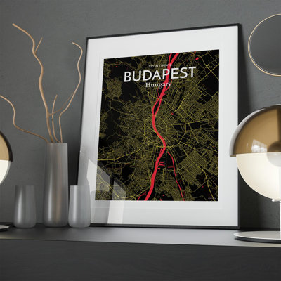 Budapest City Map In Contrast - No Frame Print