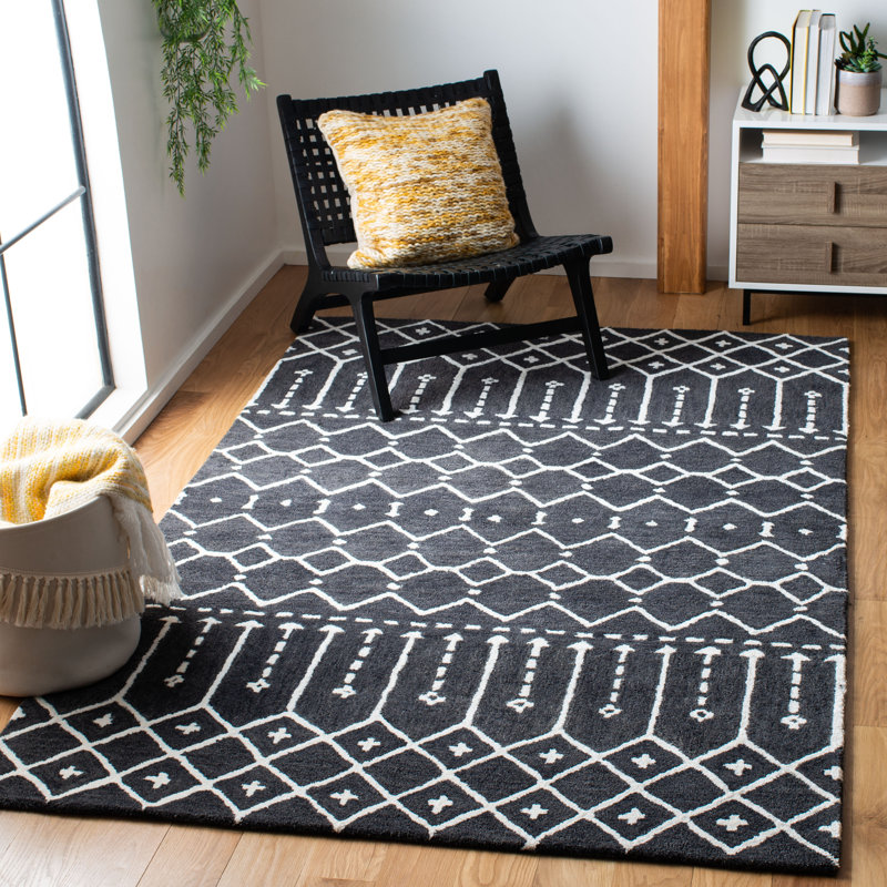 Tapis noir en laine / viscose touffeté à la main Lina, Rectangle 4 pi x 6 pi