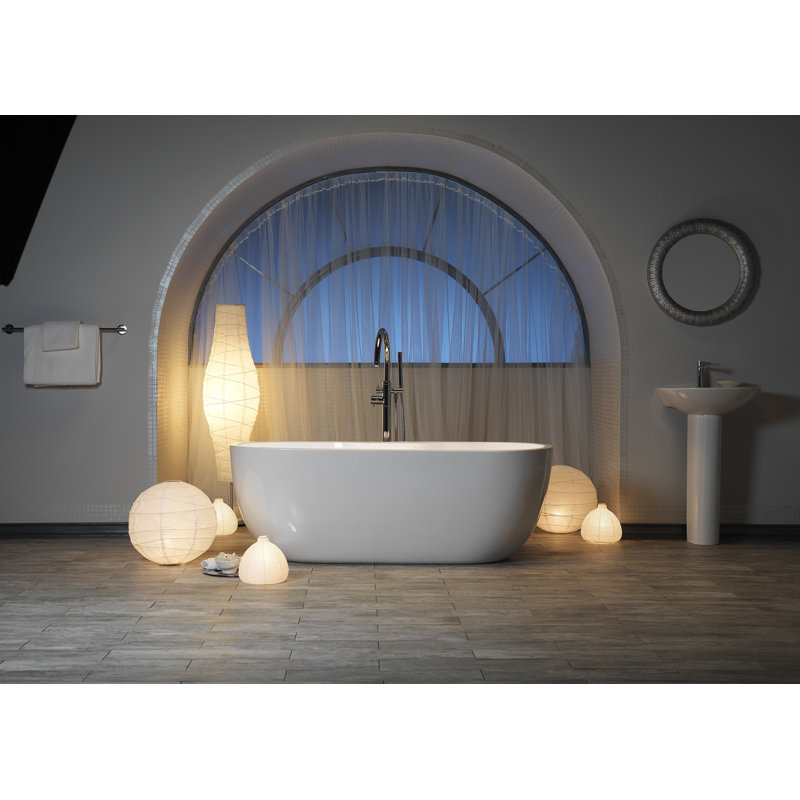 Pilar 65'' x 29.5'' Soaking Acrylic Bathtub, Brushed Nickel