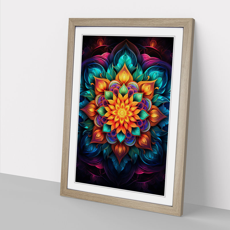 Mandala Digital No.3 - Single Picture Frame Print on Wood, 34cm H x 25cm W x 2cm D, Oak Framed