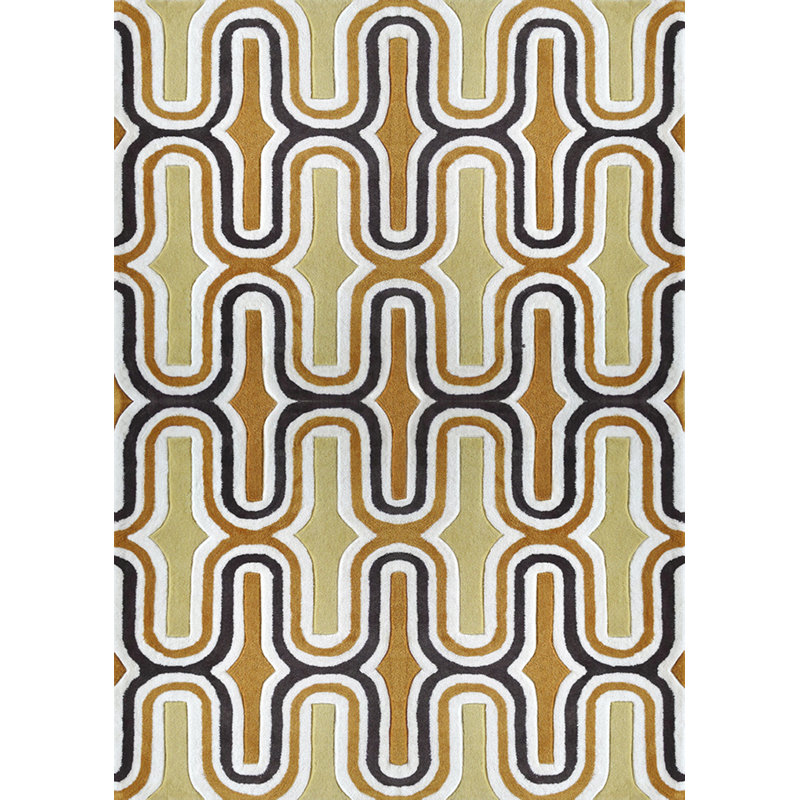 Tapis jaune/bleu/beige à la main géométrique 5 pi x 8 pi Strathcona