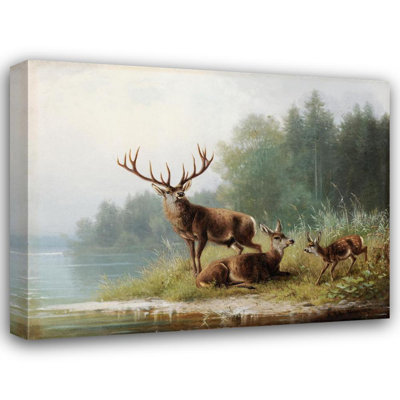 «Stag at a Lake» par Moritz Muller - art mural sur toile tendue avec châssis