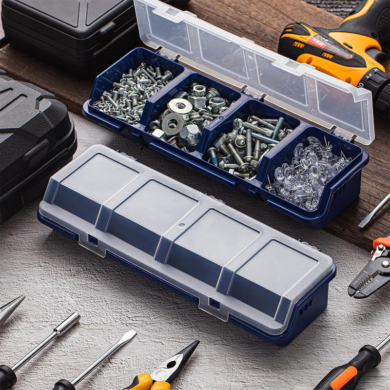6 Pack Screw Organizer Box with Lids 4 Compartments, Sorting Screw Toolbox Case for Garage Craft Tool Organizing Storage, Blue