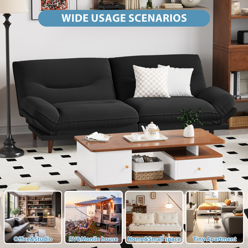 FUTON Sofa with Adjustable Sides and Back, Black