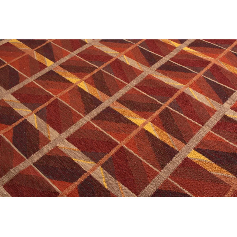 Scandinavian Hand Knotted Wool Geometric Area Rug, Rectangle 10' x 14'