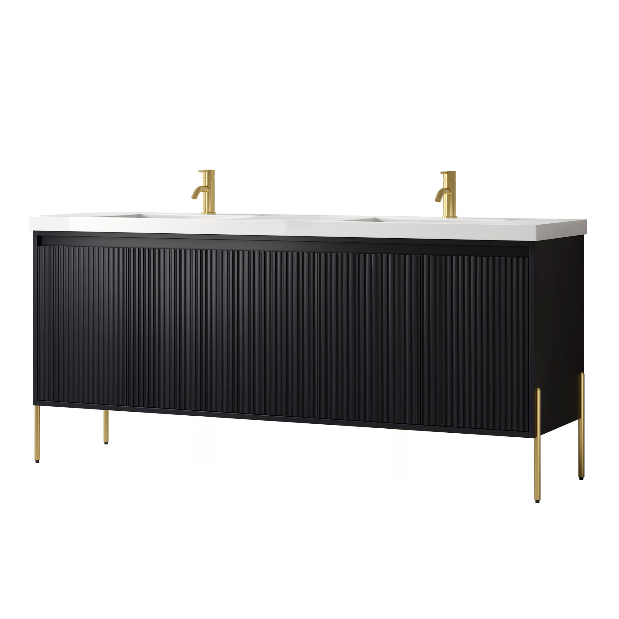 Socwell 73'' Double Bathroom Vanity with Resin Top, White, Charcoal