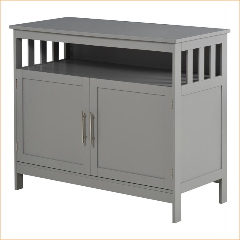 Buffet Buffet, rangement en bois aggloméré gris moderne avec tablette à 2 niveaux Compartiment ouvert | Porte magnétique | Facile à nettoyer