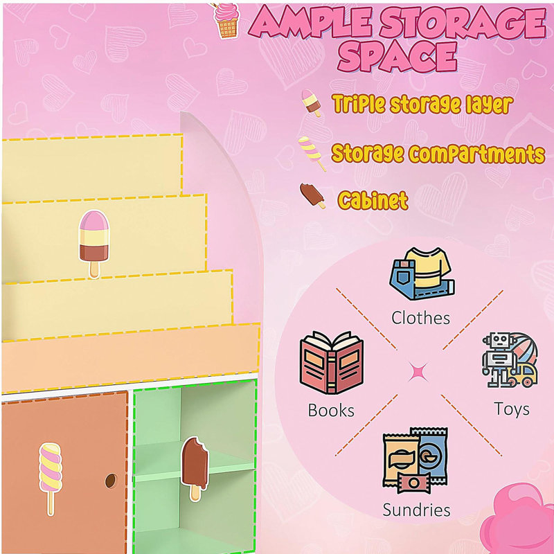 Bibliothèque, organisateur de rangement pour jouets multifonctionnel, adapté aux jardins d'enfants et à la lecture, avec une armoire