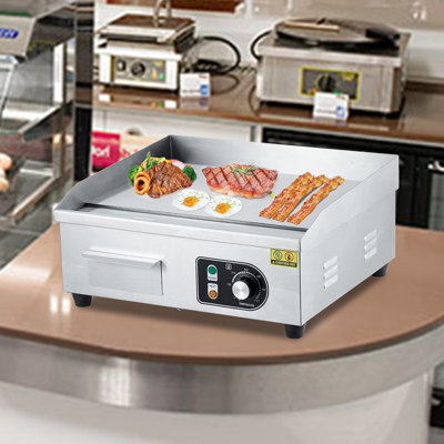 Plaque chauffante commerciale à surface plate, barbecue en acier inoxydable et plaque de cuisson intérieure, surface antiadhésive avec contrôle de température réglable pour crêpes, steak, hamburgers, omelettes
