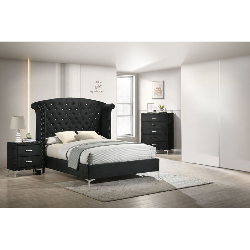 Ensemble de chambre à coucher rembourrée standard 3 pièces Rosmini, Très grand