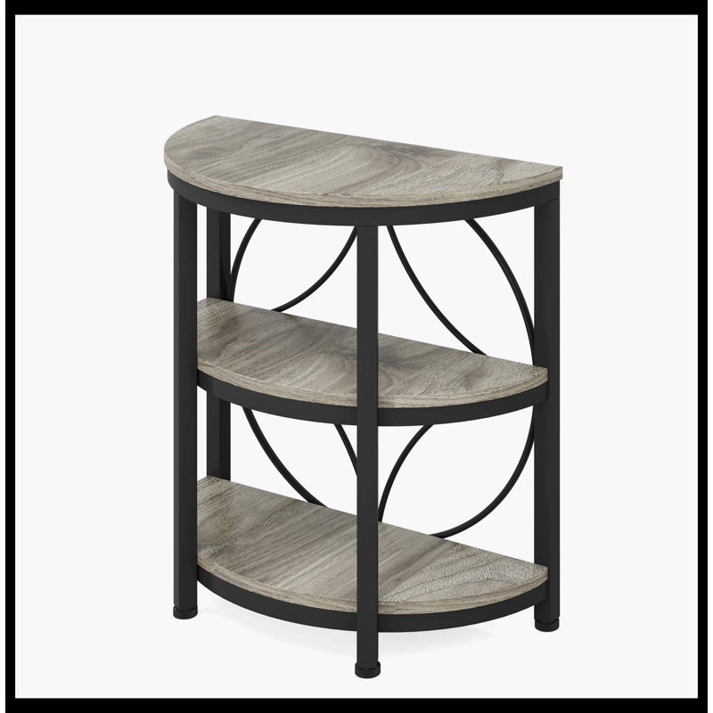 Table de bout demi-ronde, table d'appoint étroite à 3 niveaux avec structure en métal, Gris