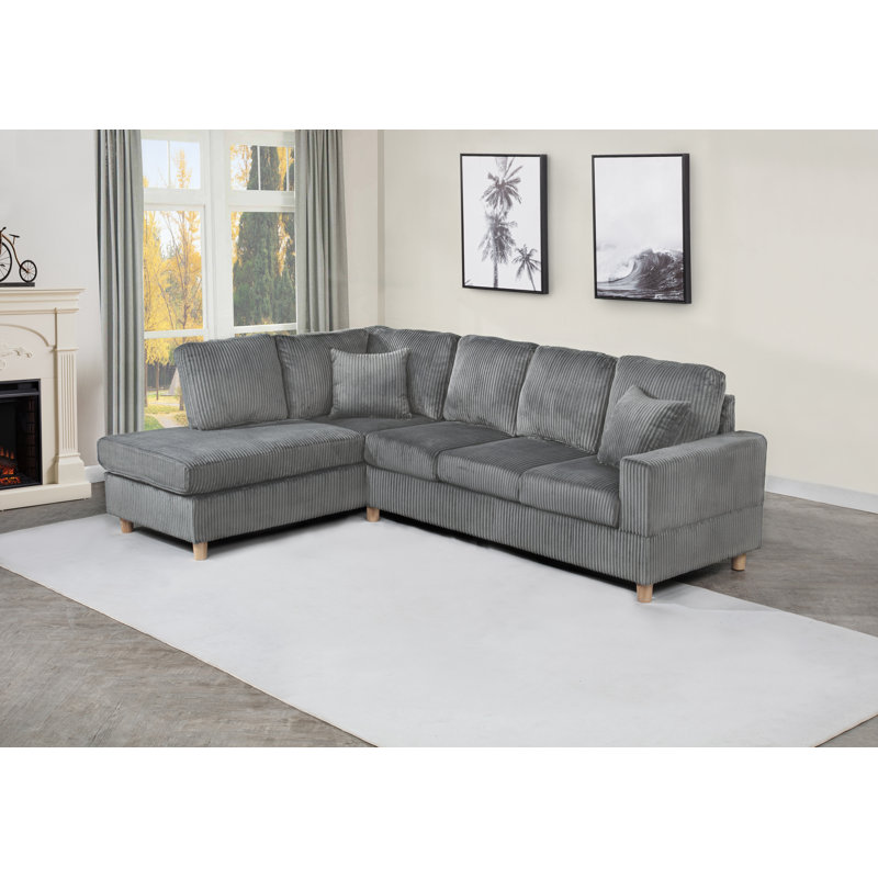 2Pc Velvet Corduroy Reversible Sectional With Drop Down Table With Cupholders, Dark Gray Velvet