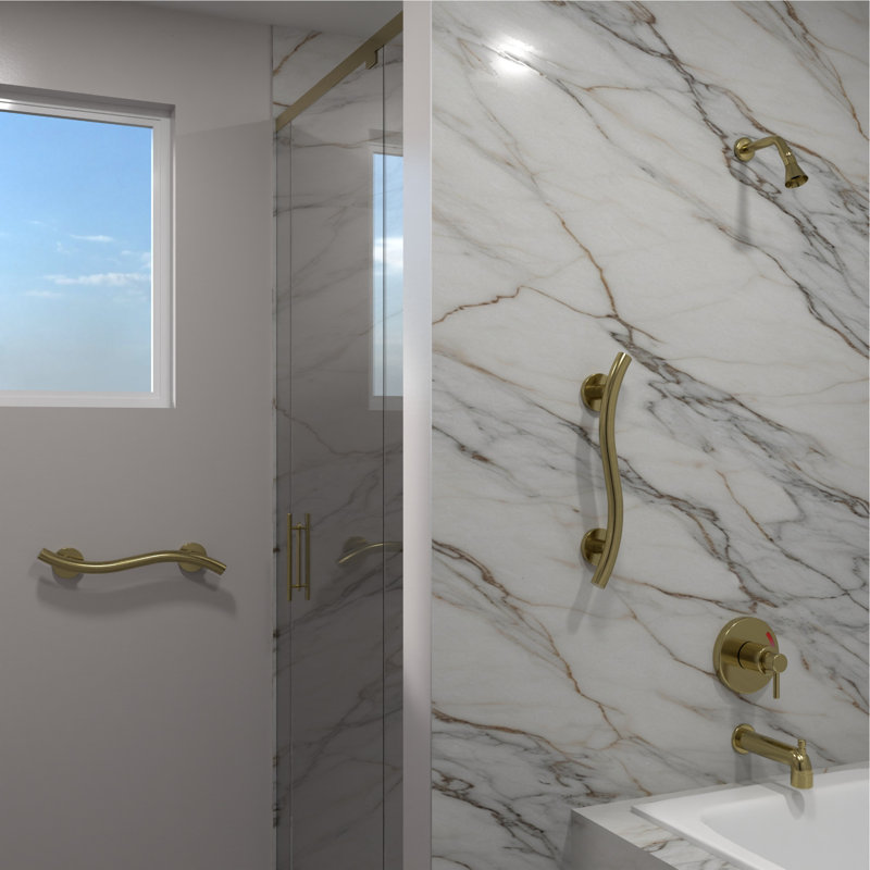 WAVE 18 in. x 1.25 in. Grab Bar, ADA Compliant for Bath and Shower Safety (500 lb. Capacity) in Brushed Gold, 18