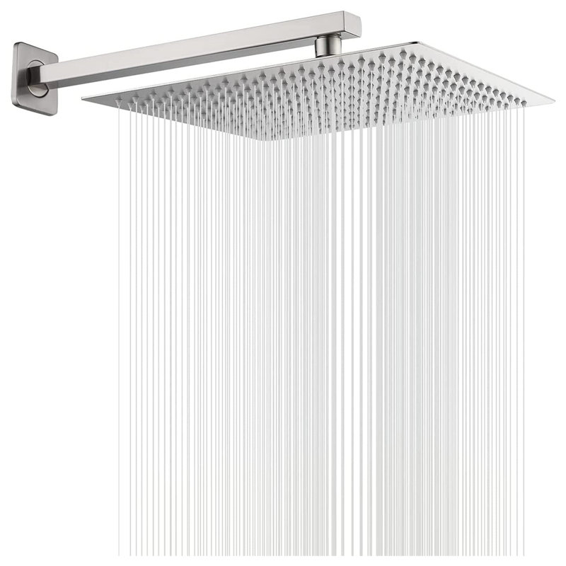 Système de douche à pluie de qualité supérieure avec bras d'extension de 16 po Premium, Nickel brossé