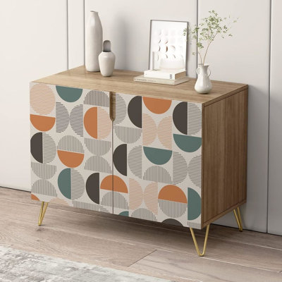 Sideboard Buffet Cabinet, Kitchen Storage Cabinet with 2 Doors, Orange & Gray Retro Semi, Cupboard Console Table for Dining Room - 35" L x 18" W x 29" H
