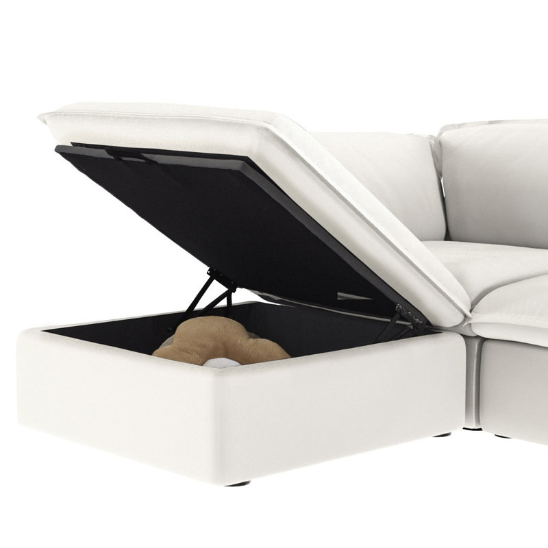 Canapé modulaire rembourré en velours côtelé 5 pièces Fairford, Blanc