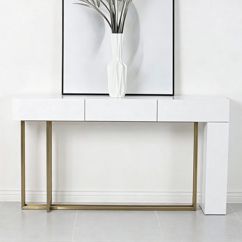 Console légère et luxueuse, H 33,5 po x l 59 po x P 15,7 po, Doré / Blanc