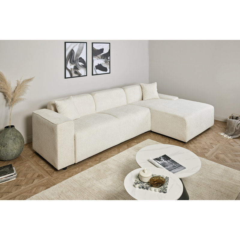 Charee Upholstered Corner Sectional, Right Hand Facing, White Boucle