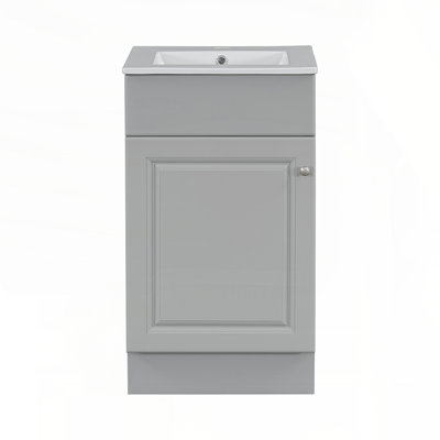 Meuble-lavabo durable en panneau de fibres à densité moyenne avec lavabo en céramique, porte à fermeture en douceur et grand espace de rangement pour les salles de bain modernes