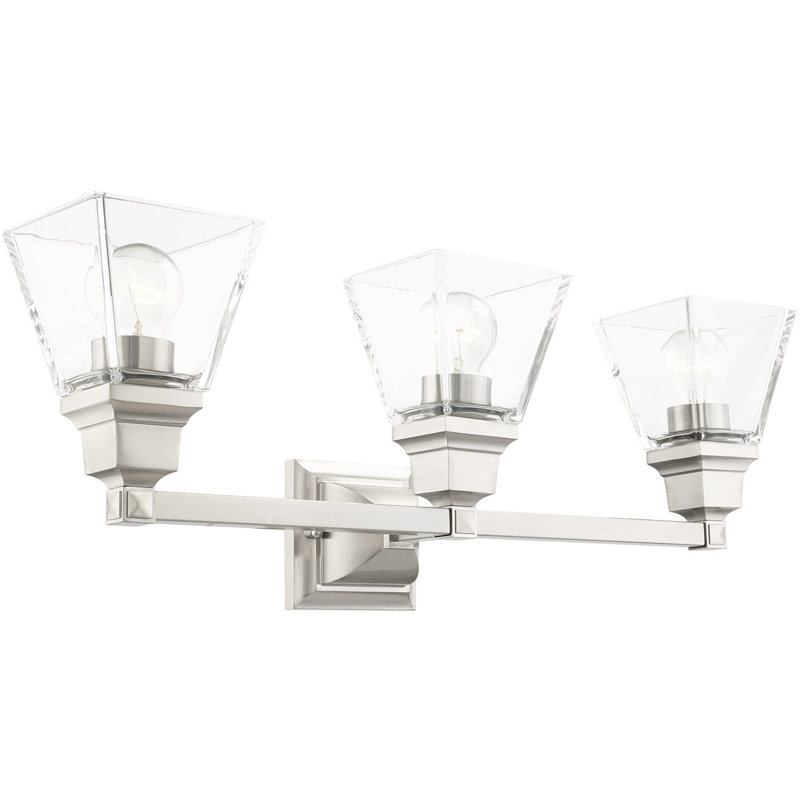 Luminaire moderne à 3 lumières pour salle de bain élégante avec abat-jour en verre transparent, Nickel brossé