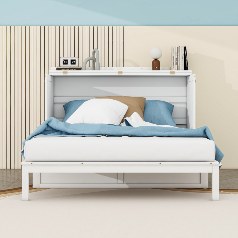 Grand lit escamotable en bois avec lattes, Blanc