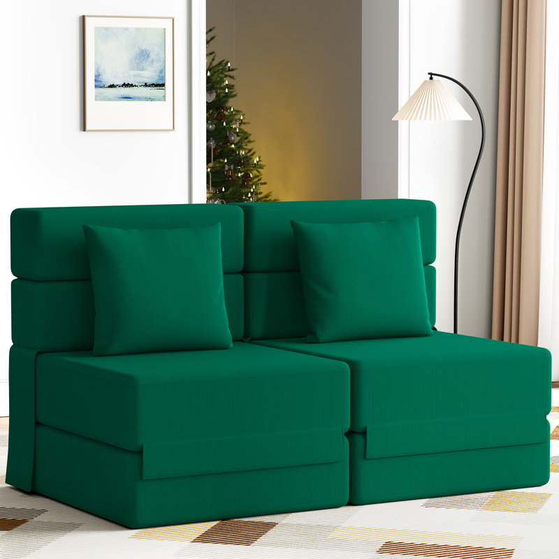 Convertible Folding Compression Sectional Sofa Couch (Set of 2), Green
