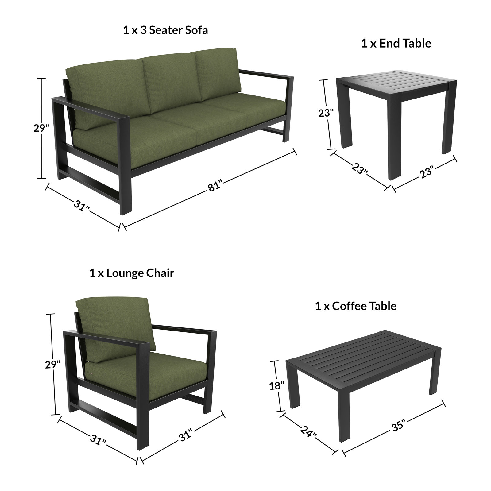 Dulcie 4-Person Sunbrella® Patio Seating Group, Green