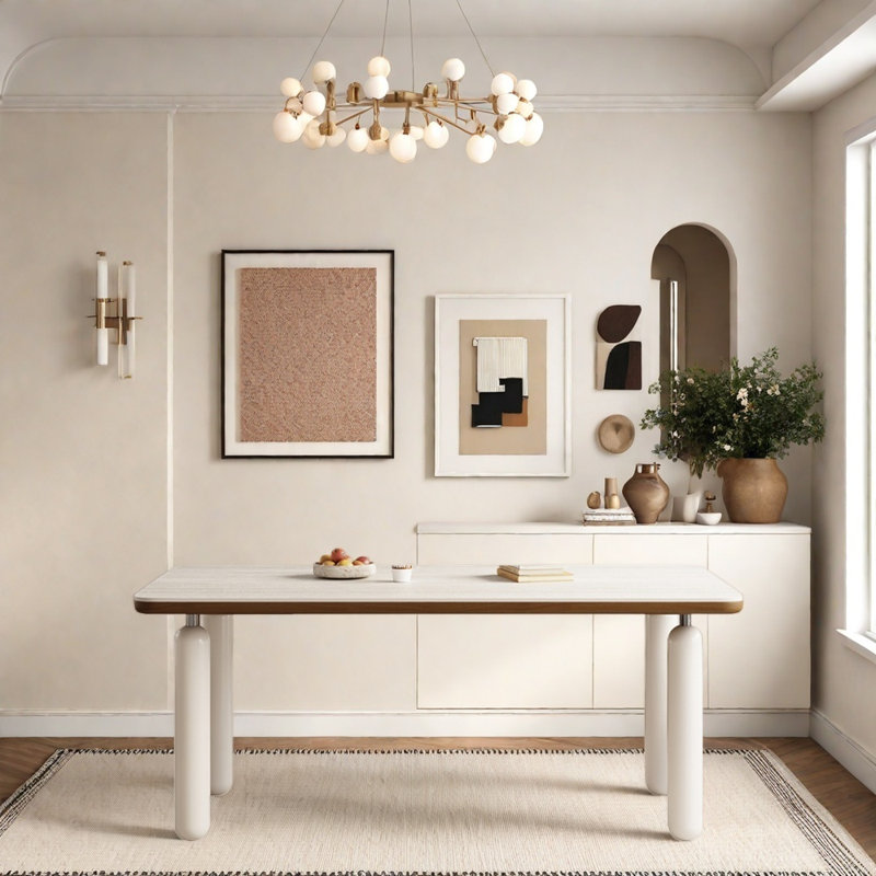 Table de style français en pierre de couleur crème, H 29,52 po x L 62,99 po x l 31,49 po