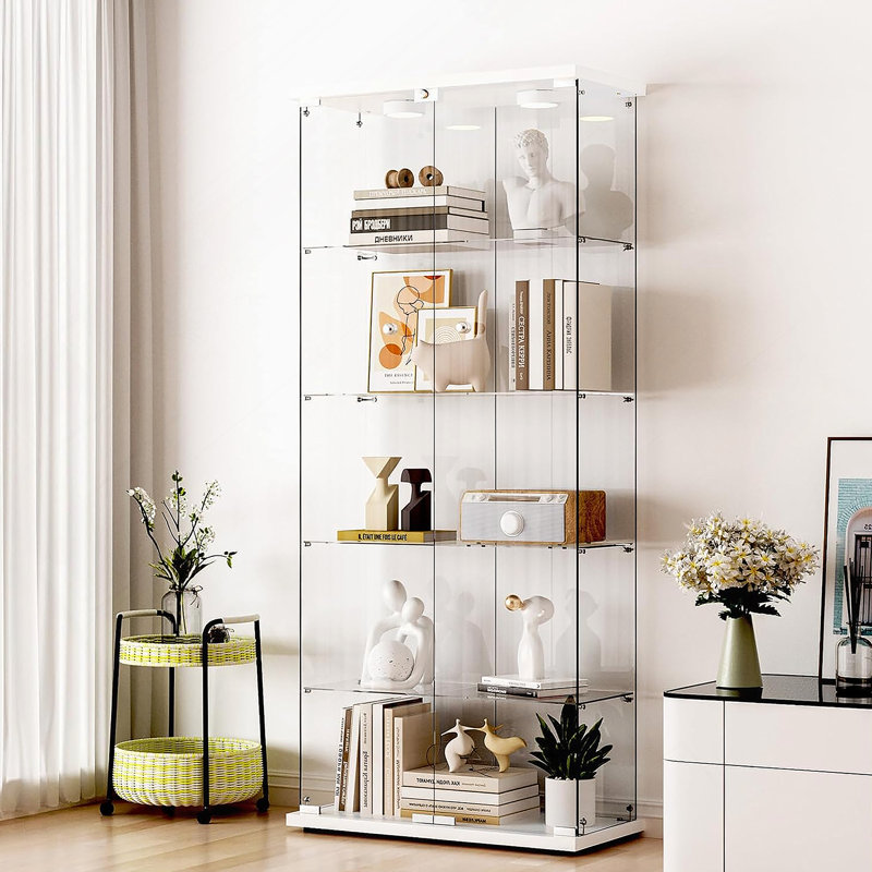 Vitrine en verre avec tablette et 2 portes, bibliothèque avec éclairage à DEL pour chambre à coucher, salon
