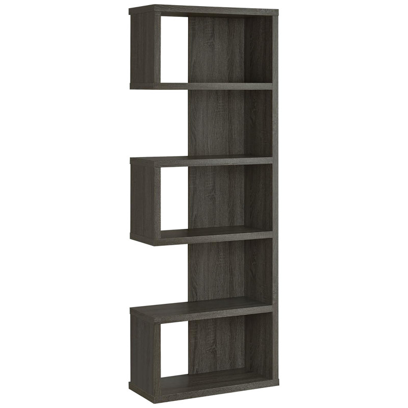 Bibliothèque grise vieillie à 5 tablettes - parfaite pour l'organisation et la présentation de bureau 5 tablettes de style moderne