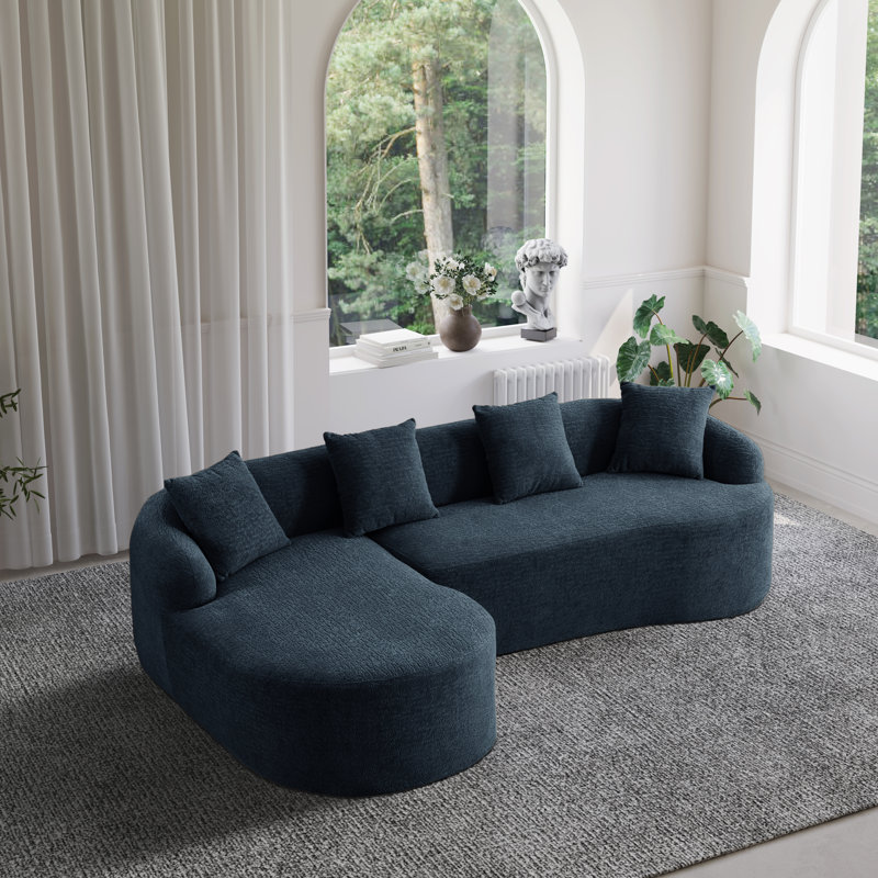 Boneless 2-piece L-shaped Sectional Sofa With Curved Design And Left-facing Chaise, Blue Chenille
