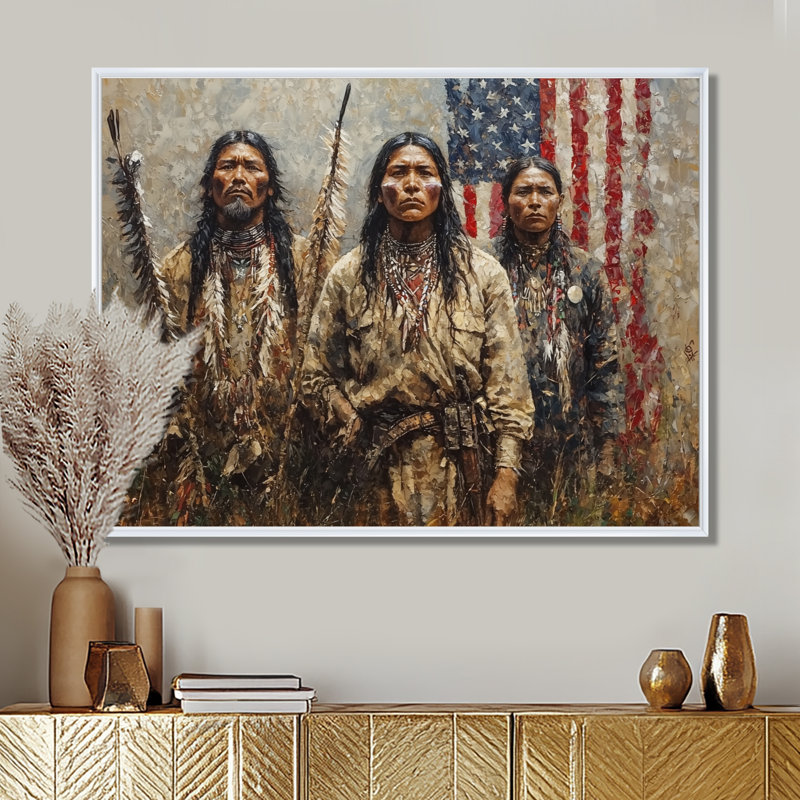 Tiosha - Native American Art, art mural sur toile, H 34 po x l 44 po, Blanc, Floater Framed