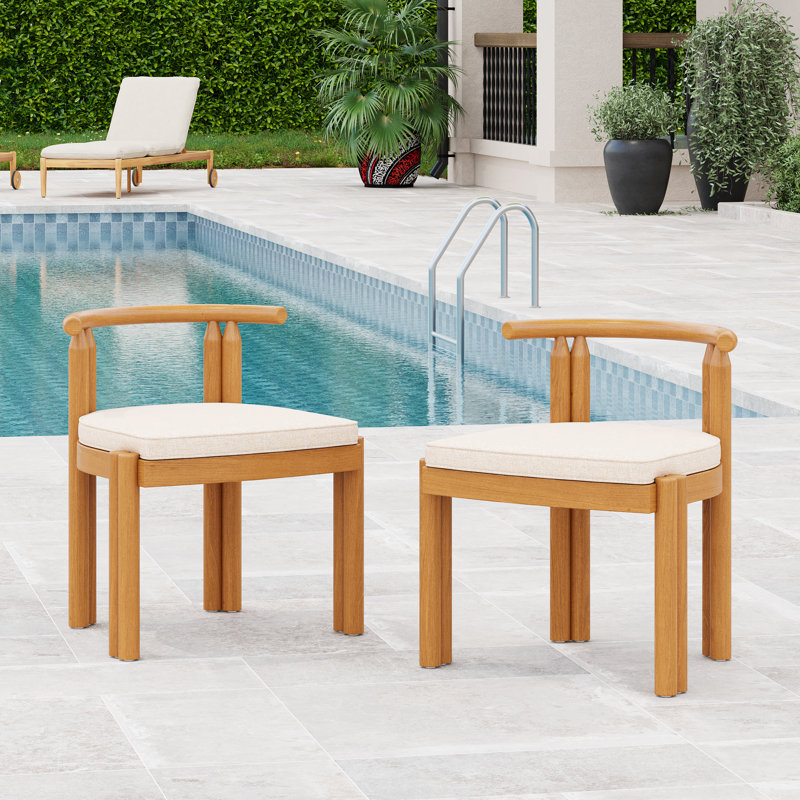 Ensemble de 2 chaises de salle à manger sans accoudoirs avec coussins, finition teck et beige Roomfitters Cove
