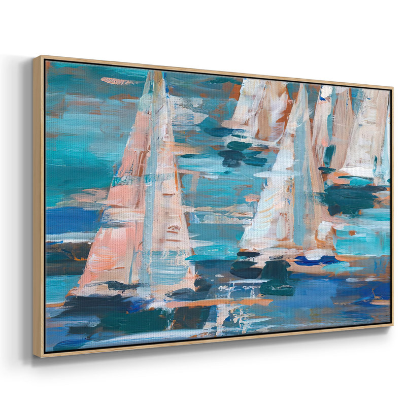 Pop Regatta I, Pas de tapis, H 27 po x l 41 po x P 2 po, Toile avec cadre en bois naturel et coin fermé