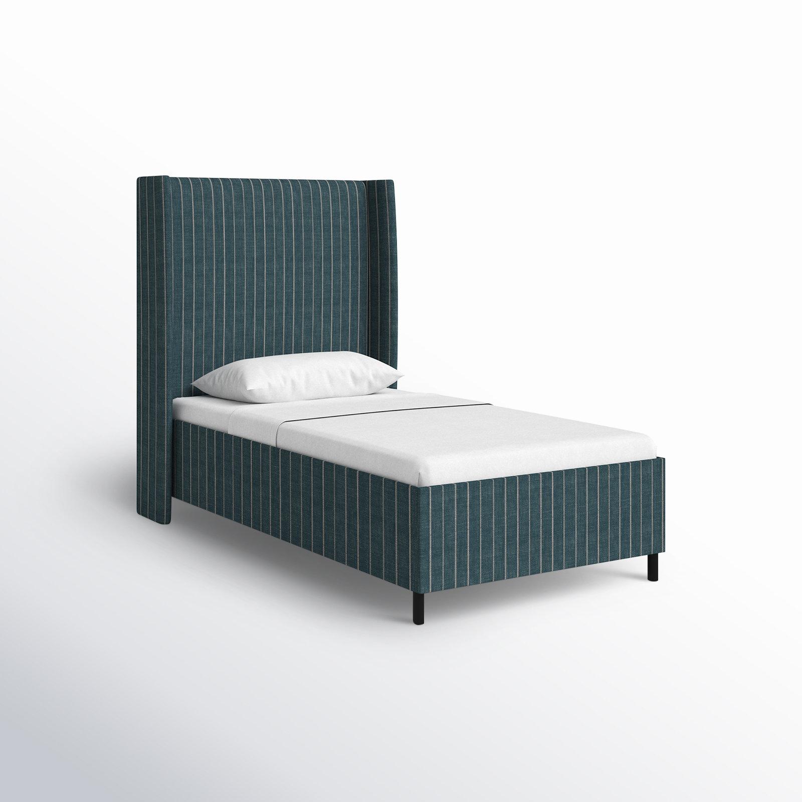 Tilly Upholstered Wingback Bed, Twin, Fritz Indigo Stripe