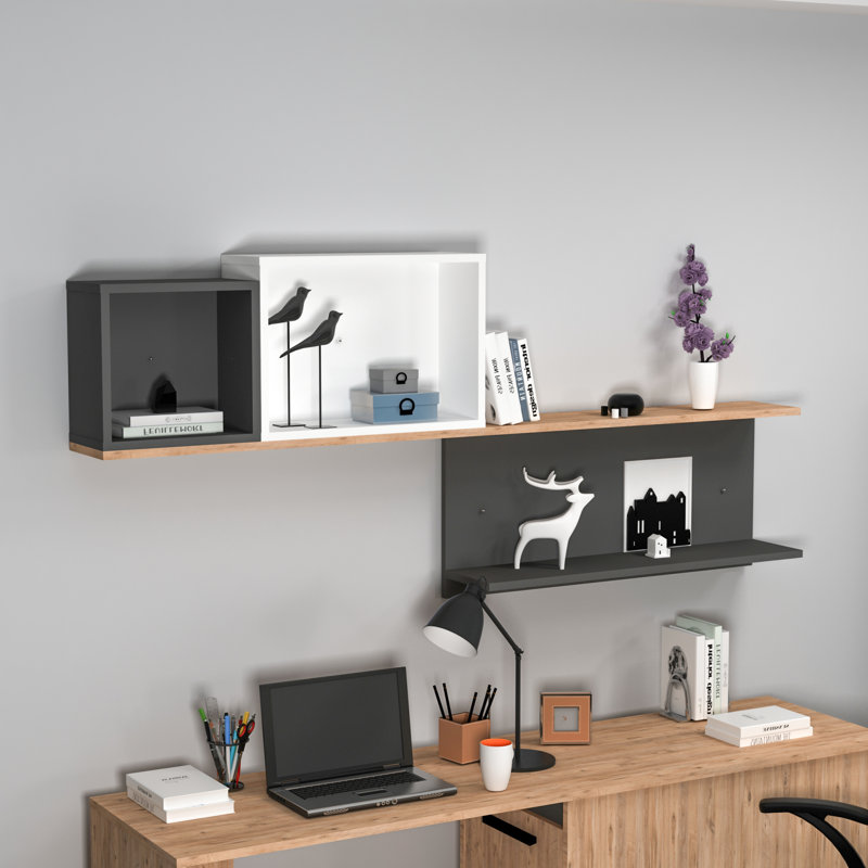 Caegan 4 Piece Accent Shelf, Atlantic Pine/Anthracite/White
