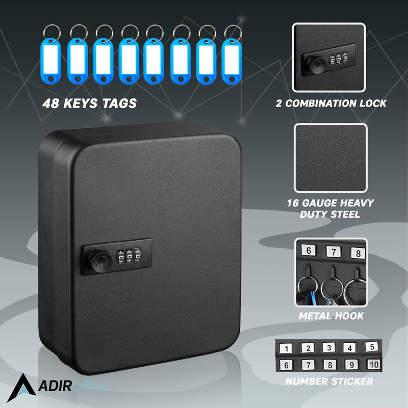 Black Steel 30-Key Secure Cabinet with Combination Lock