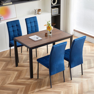 Chaise de salle à manger moderne en velours à haut dossier avec pieds noirs, ensemble de 2