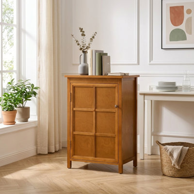 23.6" L Mid-Century Modern Freestanding Floor Cabinet with Doors and Adjustable Shelf Walnut Finish