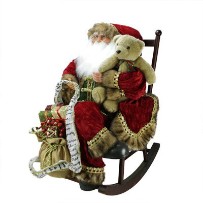 Figurine de père Noël 32 po avec chaise berçante avec ours en peluche et cadeaux 32 po