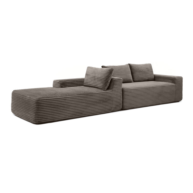 Canapé d'angle modulaire de 246 cm avec méridienne, canapé en velours côtelé d'angle, assise profonde, mobilier de salon moderne, aucun assemblage requis, gris