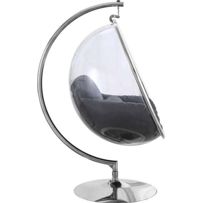 Chaise suspendue de 51 po de large Ablie, Tissu gris, Argent