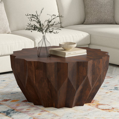 Table basse ronde contemporaine en bois de manguier l 34 po Turnbull