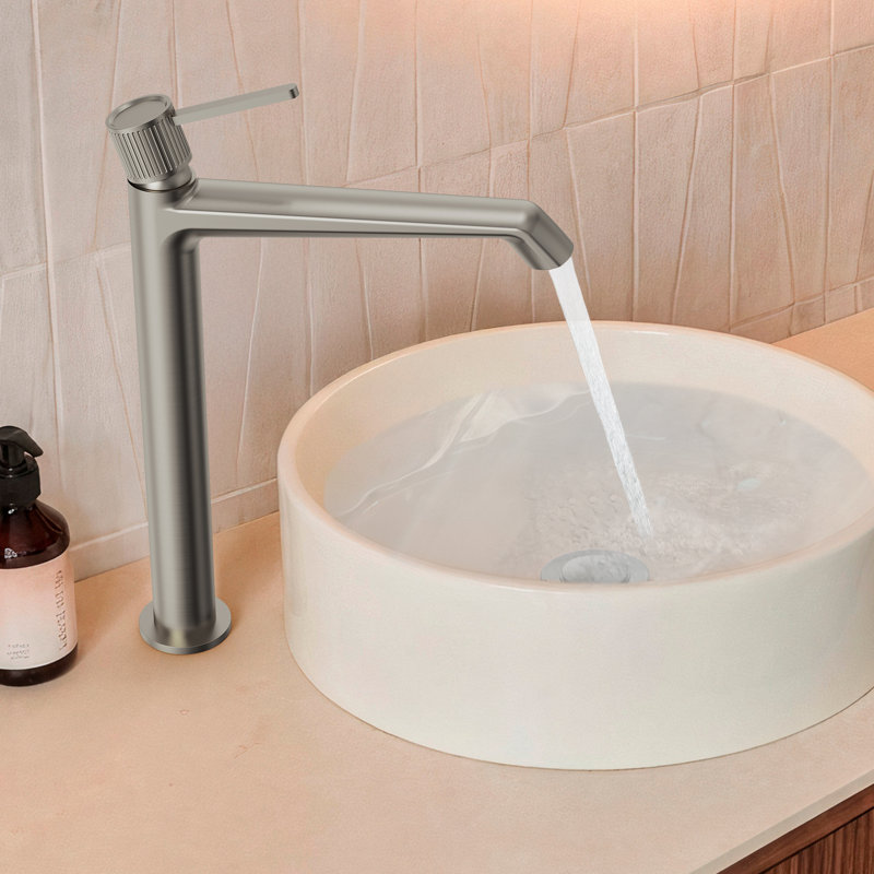 Robinet de salle de bain à un trou avec ensemble de drain, robinet de lavabo de salle de bain à poignée simple, Nickel brossé