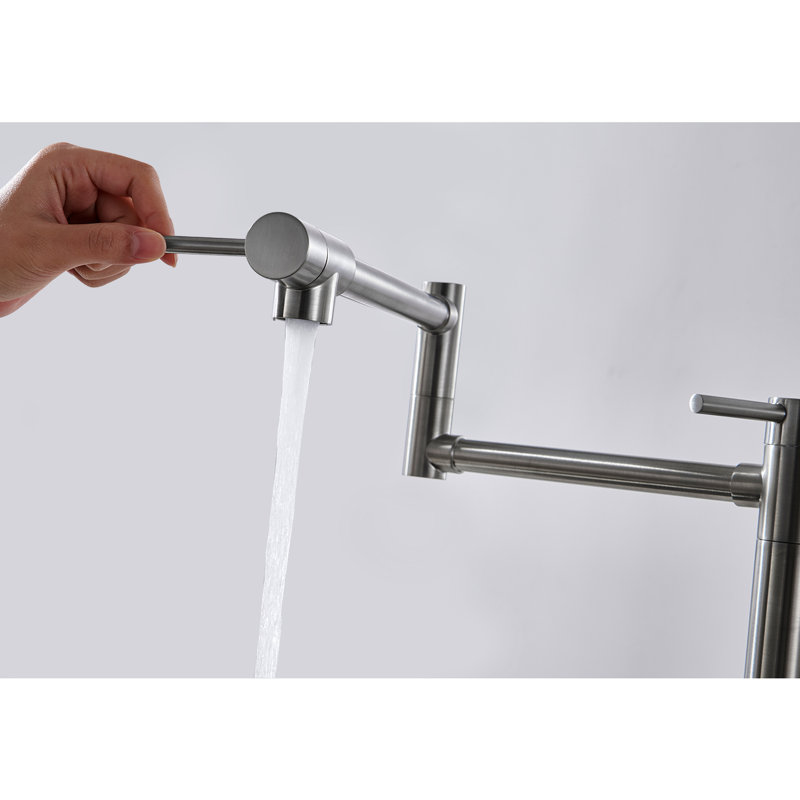 Robinet de remplissage de pot en nickel brossé avec extension - rotation à 360 ° et pliable, assurance de la qualité en laiton, poignées doubles pour un contrôle fluide du débit d'eau rotatif, précis